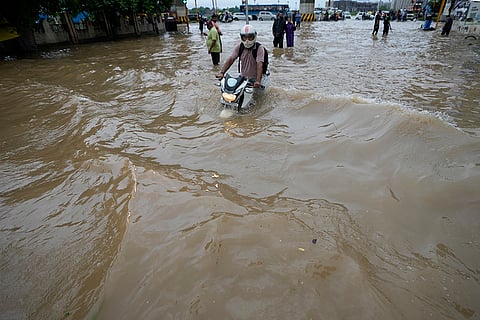 Fooded road after heavy rain in Ahmedabad